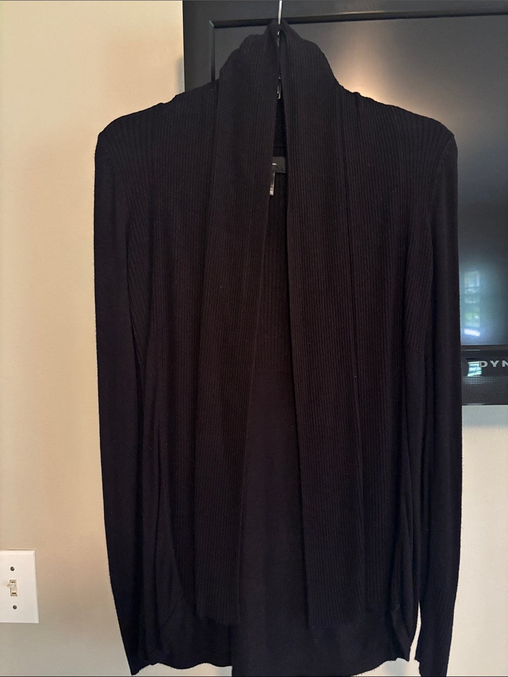 Aqua Black Ribbed Open-Front Women's Cardigan